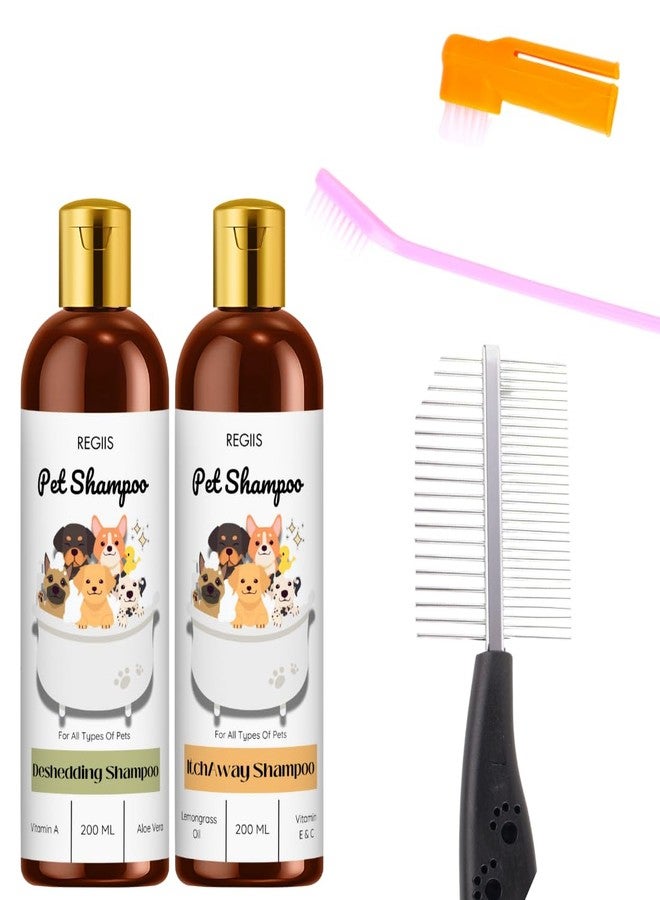 مجموعة شامبو للحيوانات الأليفة بتركيبة لإزالة الشعر الزائد والحكة، 200 مل لكل عبوة، تتضمن أمشاطًا للعناية، لجميع أنواع الحيوانات الأليفة (عبوة من 4 قطع) - Image 1